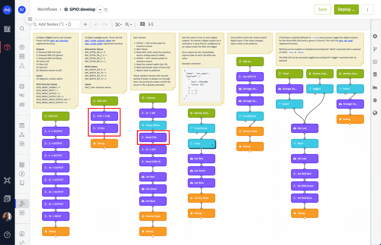 Losant Workflow to Configure and Read ESP32 Analog Inputs