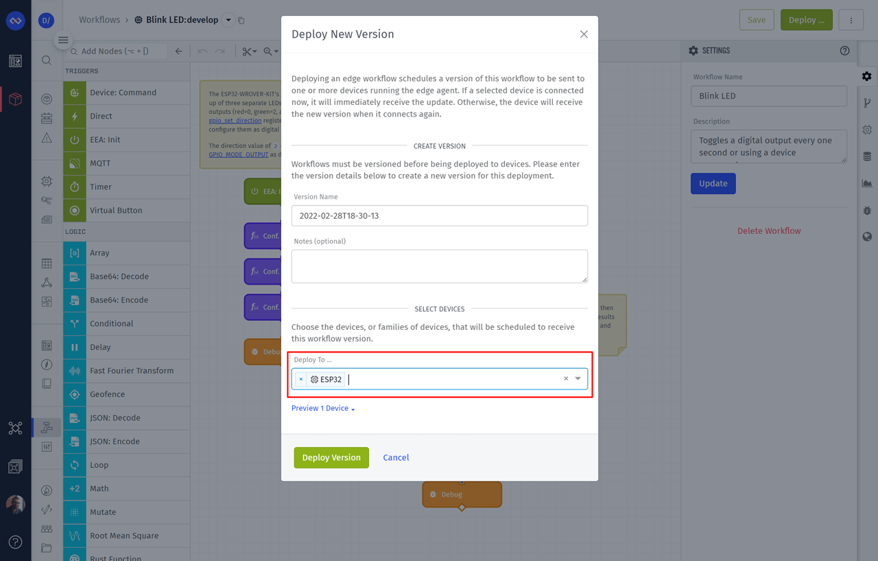 Losant Deploy Embedded Workflow to ESP32 Device