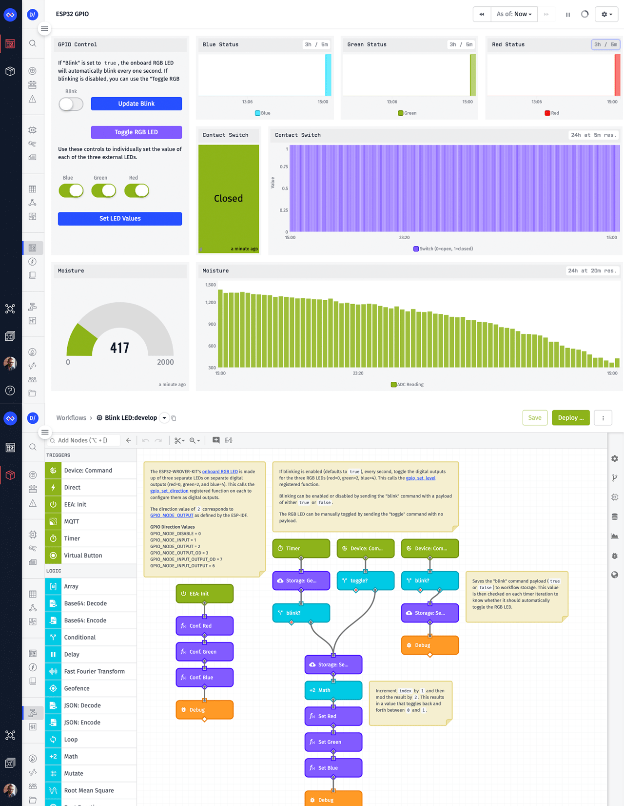 Losant Dashboard and Workflow for ESP32 Remote Monitor and Control