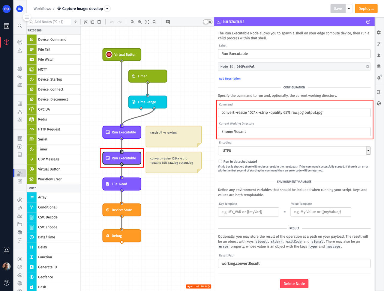 Losant Edge Workflow ImageMagick