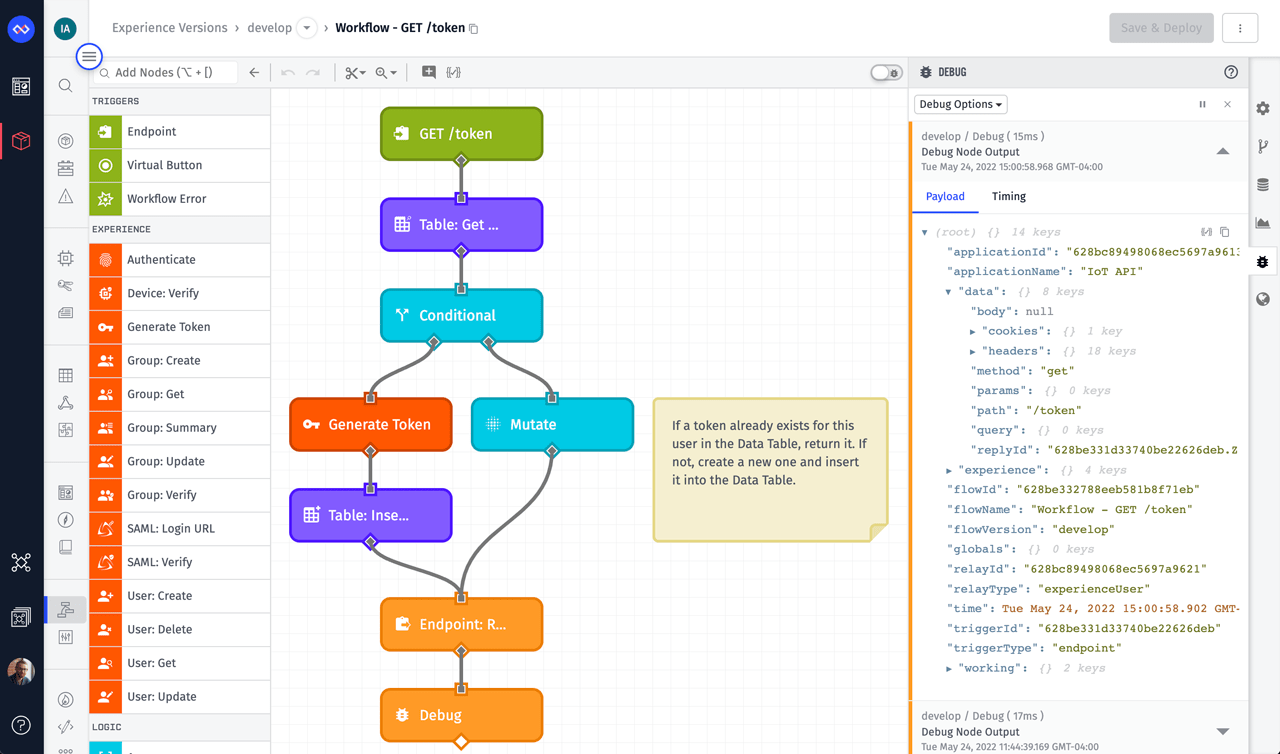 Losant Workflow that Generates IoT API Token