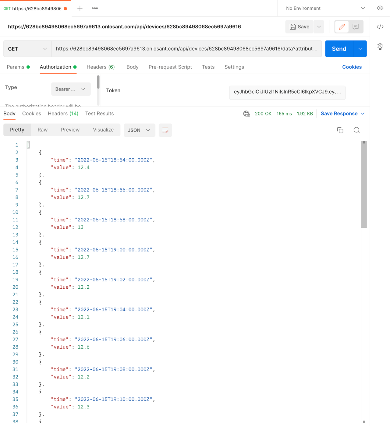 IoT API for Device Time Series Data Postman