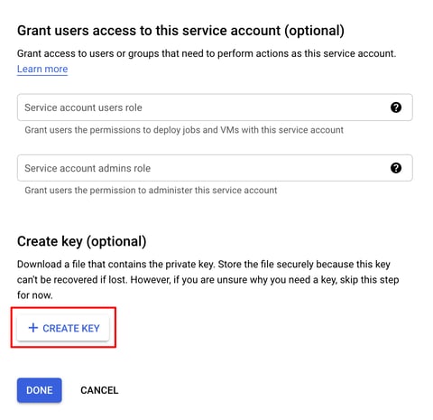 Google Service Account Create Key