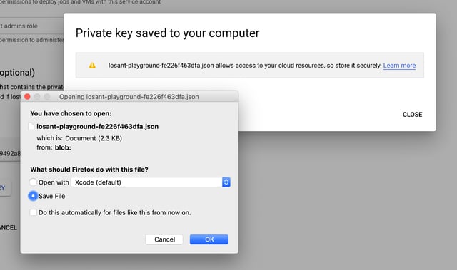 Google Service Account Key Save to Computer