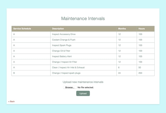 Example Maintenance Intervals with File Upload Form