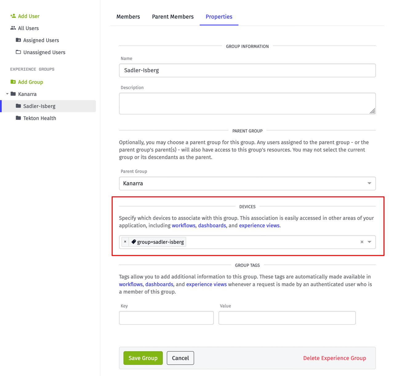 Losant Experience Group with Device Association