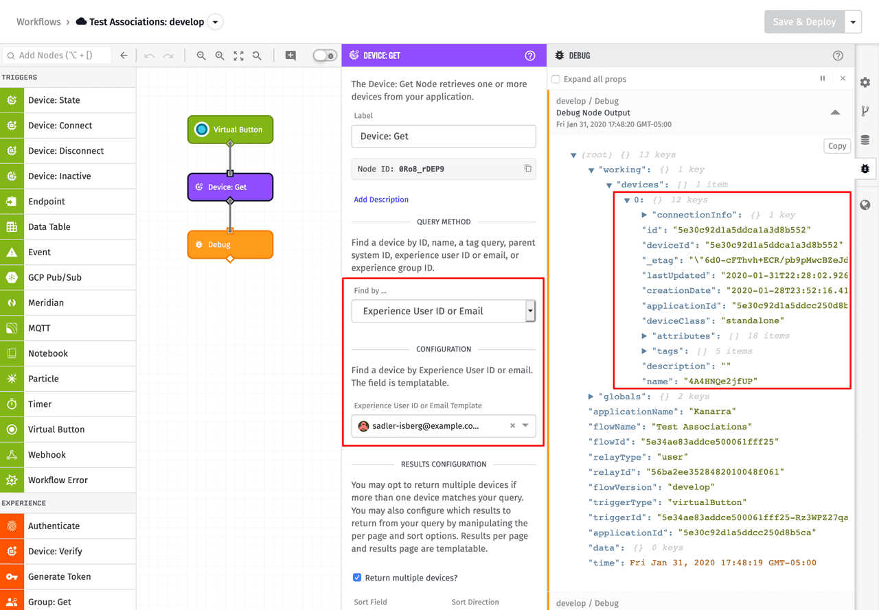 Losant Workflow Get Devices for User