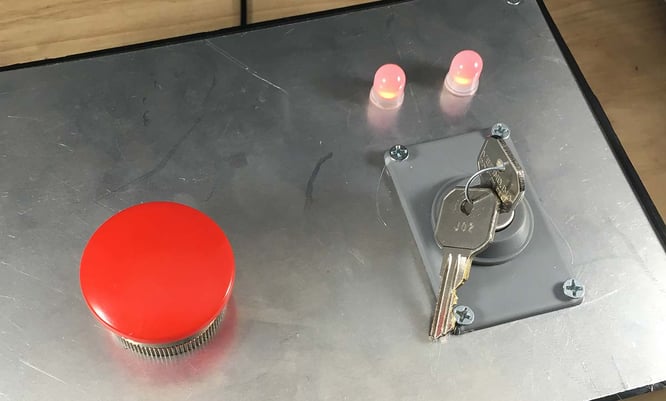 red LED light and keys to switch on device