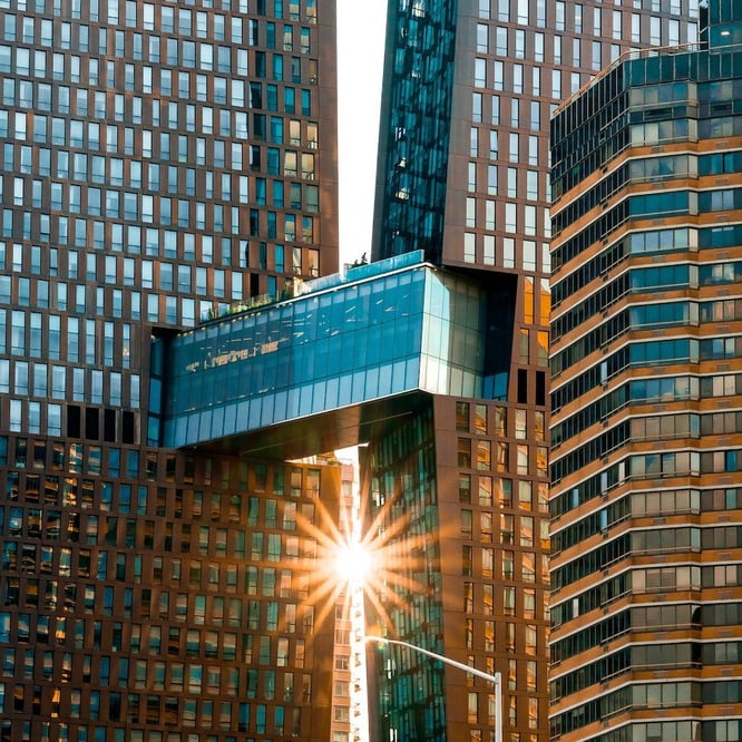 Two buildings connected with walkway