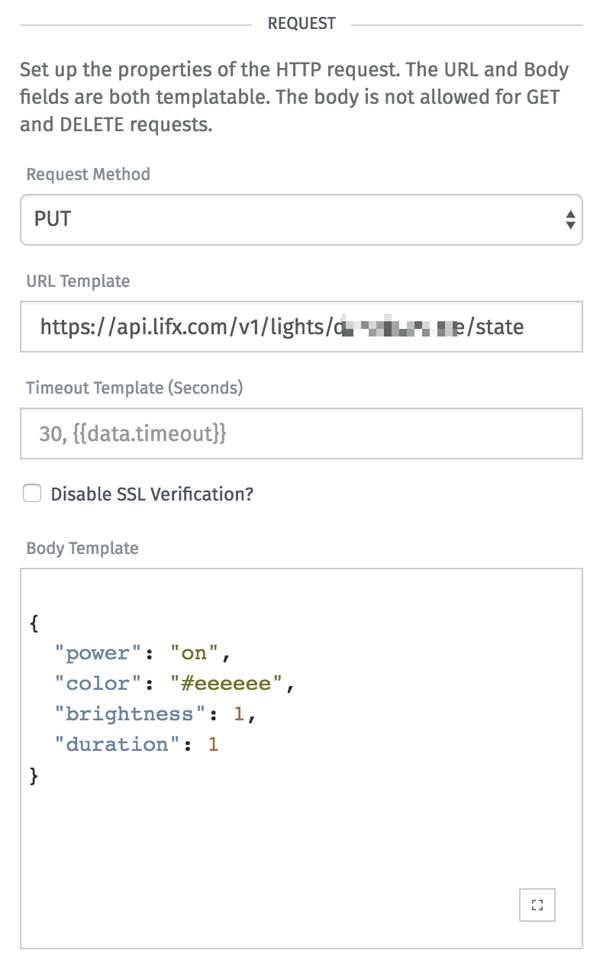 Losant HTTP Request Settings