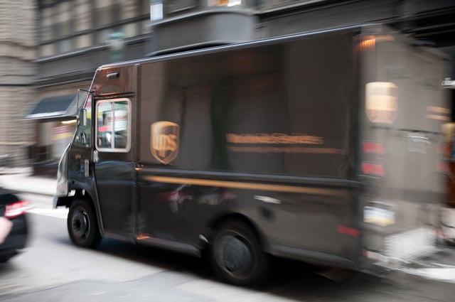 UPS truck in motion