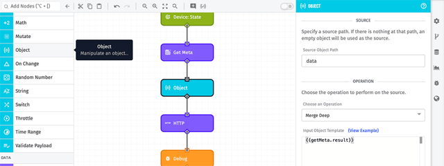 A Losant workflow showing Object Node.