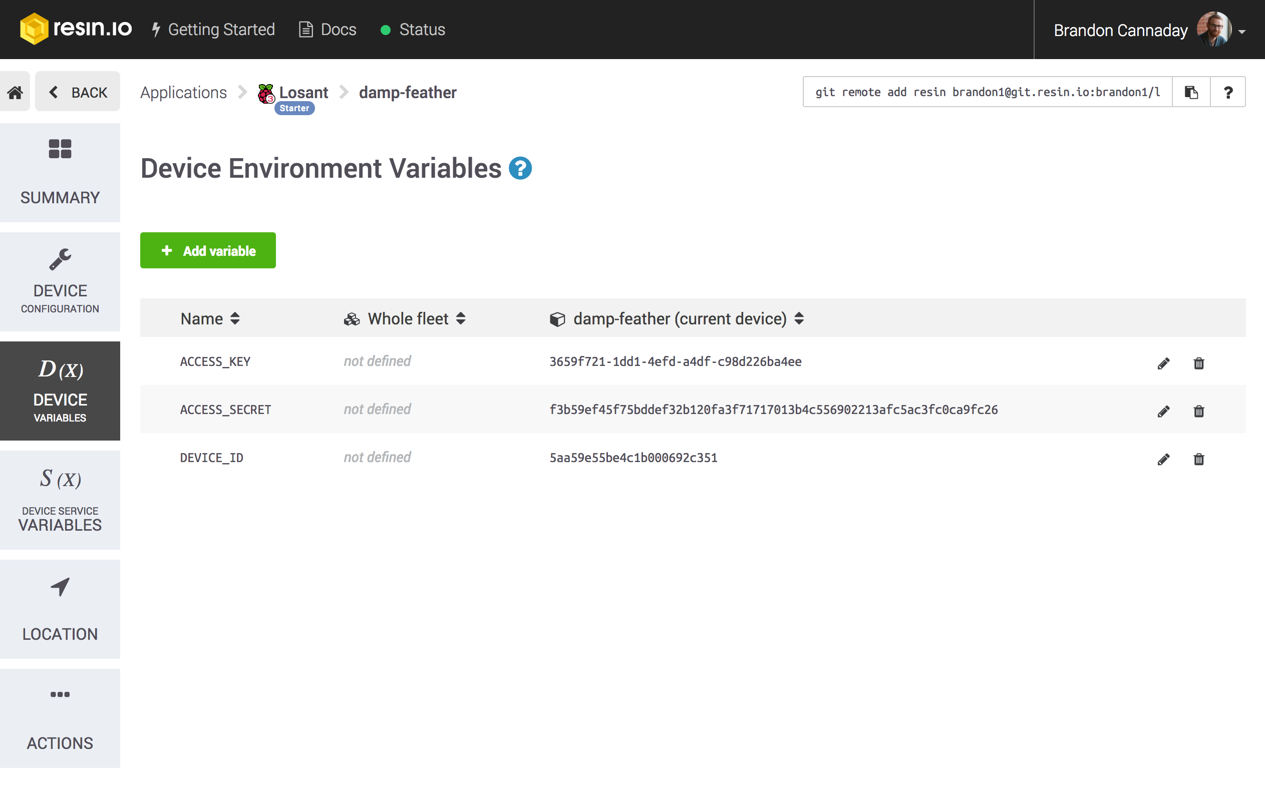 Device Environment Variables