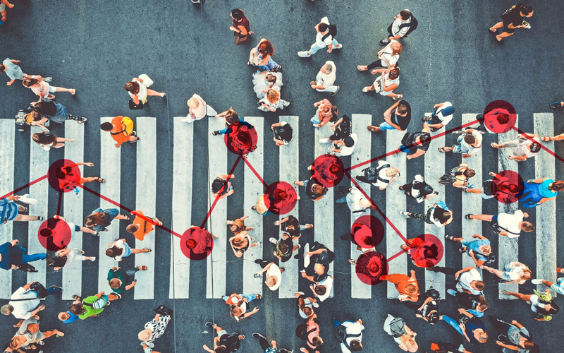 People on crosswalk with connection