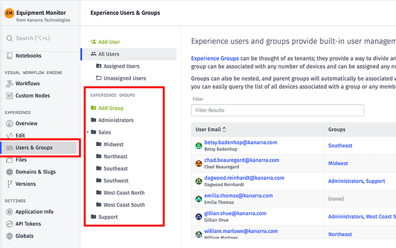 Experience Users and Groups Platform Screenshot