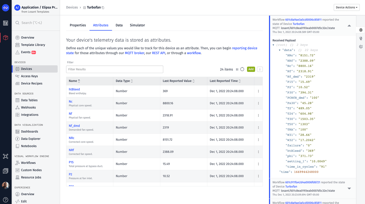 Losant Devices with real-time data and logs