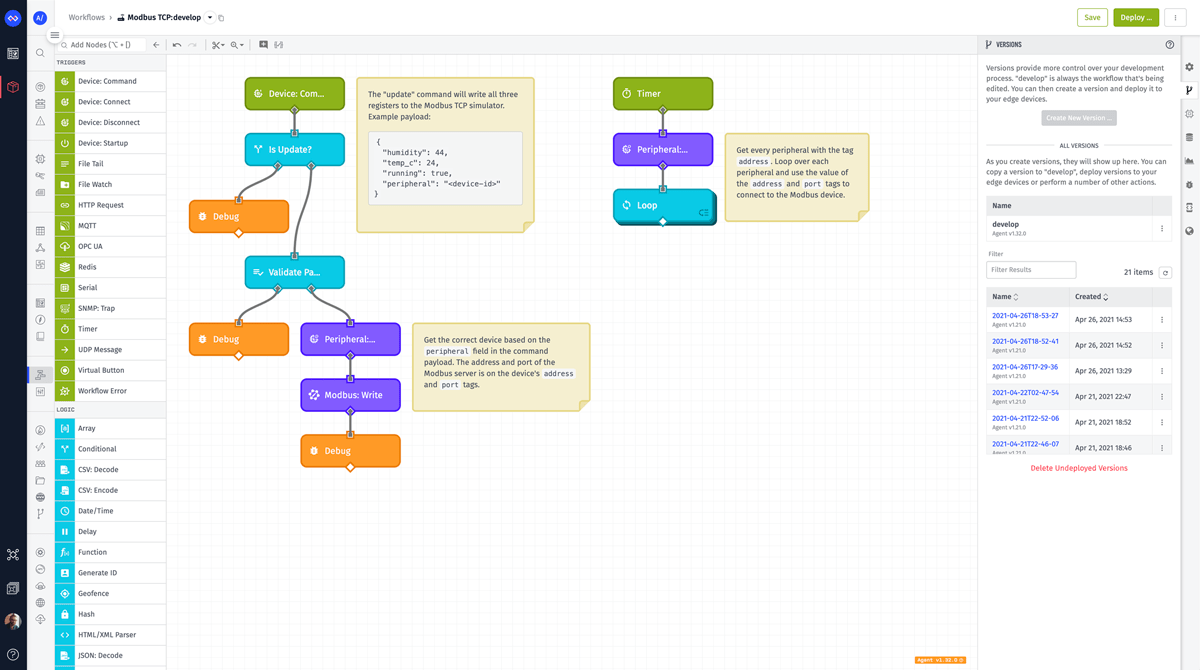 Reading & Writing Modbus TCP Edge Workflow